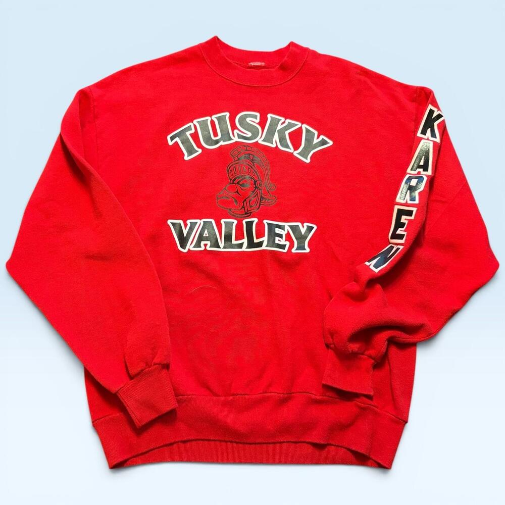 Vintage Tusky Valley Band Sweatshirt Mens Large Red School Graphic Karen 80s